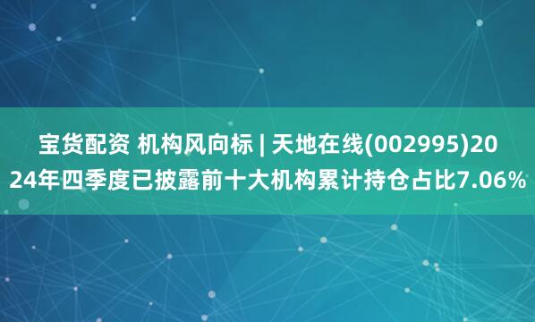 宝货配资 机构风向标 | 天地在线(002995)2024年四季度已披露前十大机构累计持仓占比7.06%