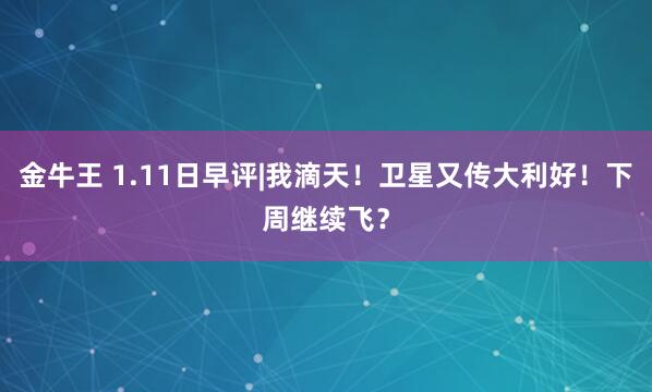 金牛王 1.11日早评|我滴天！卫星又传大利好！下周继续飞？