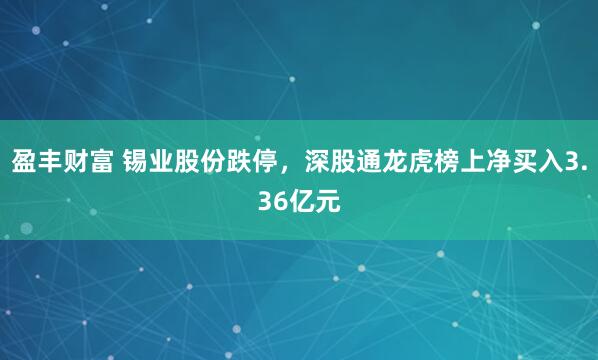 盈丰财富 锡业股份跌停，深股通龙虎榜上净买入3.36亿元